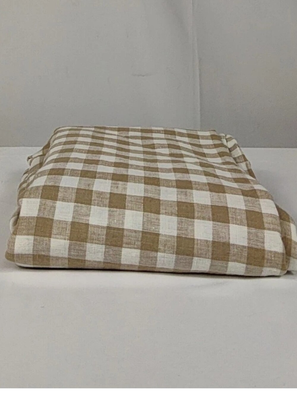 Quince European Linen Tan and White Gingham Buffalo Check 70" Round Tablecloth